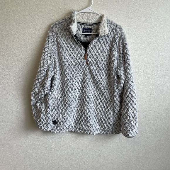 Simply Southern Tops - Simply Southern Pullover Womens Medium Gray Textured Fleece Quarter Zip